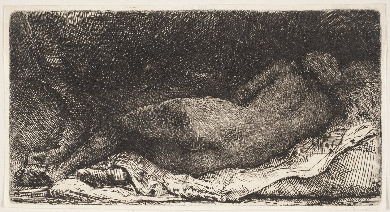 Svart afrikansk flicka som ligger ner av Rembrandt van Rijn