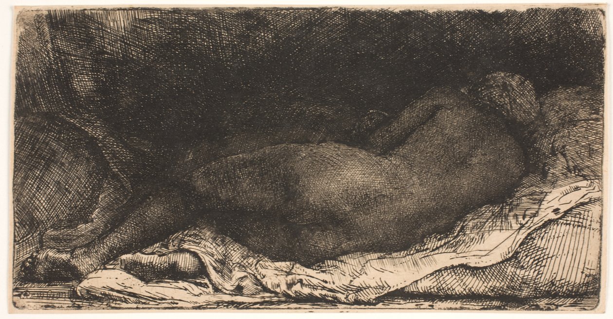 Svart afrikansk flicka som ligger ner av Rembrandt van Rijn