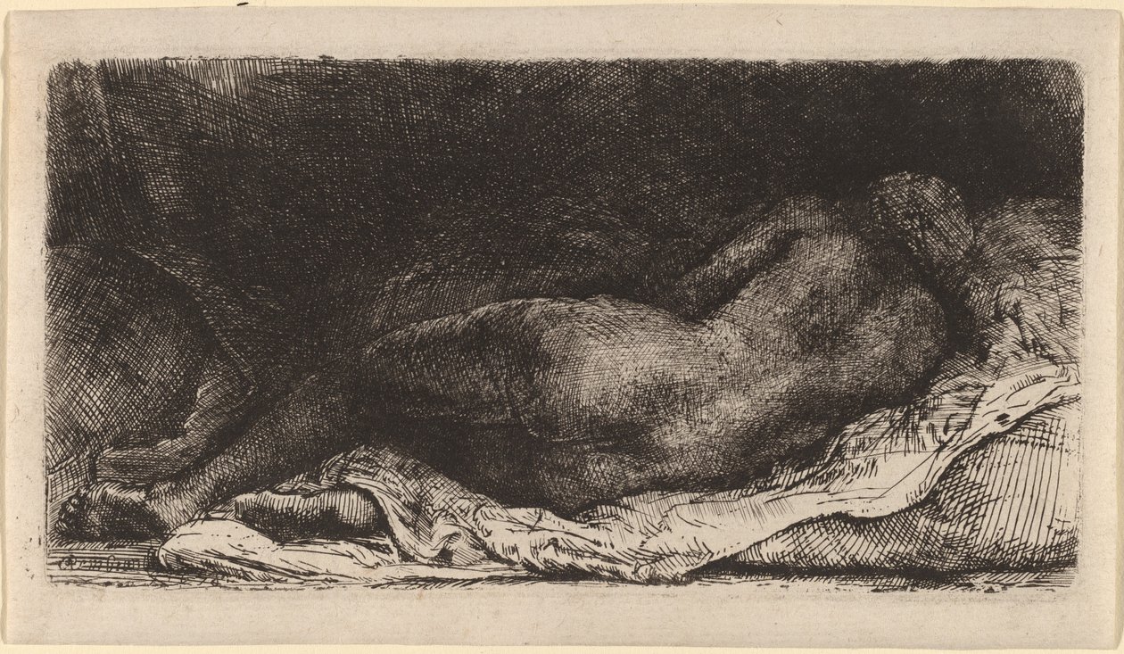 Svart kvinna som ligger ner av Rembrandt van Rijn