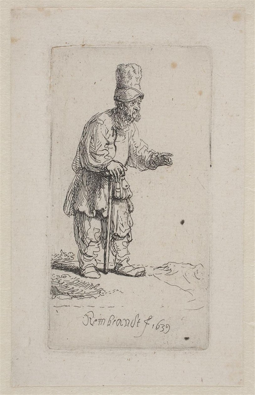 Bonde lutad på en pinne av Rembrandt van Rijn