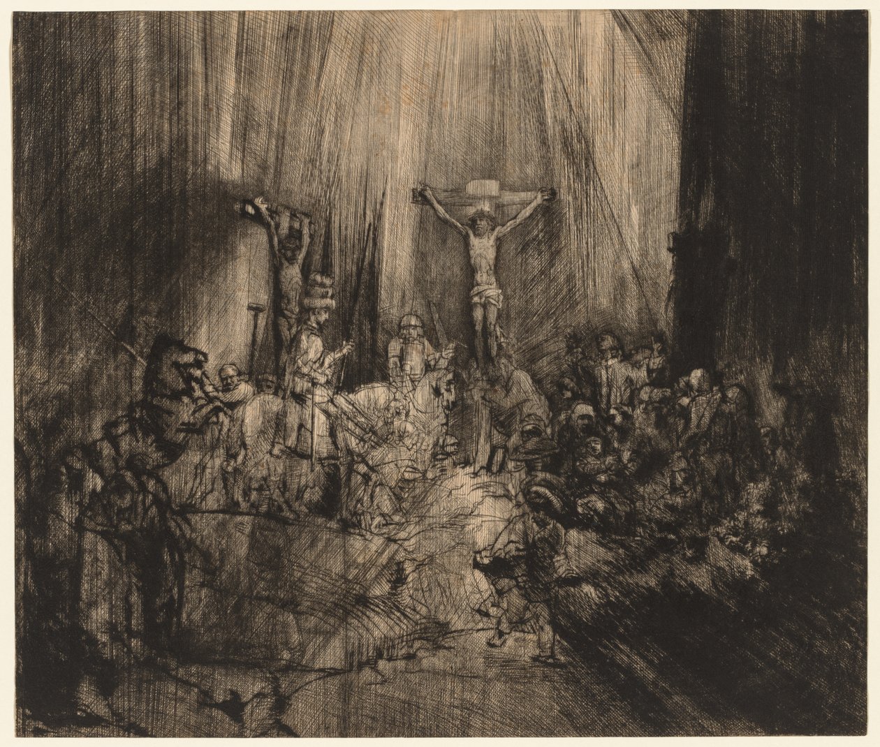 Kristus korsfäst mellan de två tjuvarna: "De tre korsen" av Rembrandt van Rijn