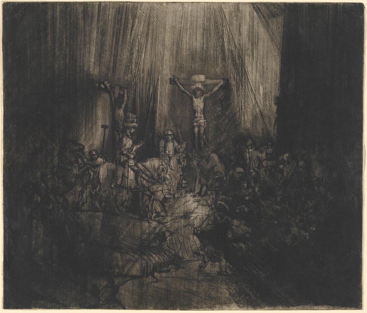 Kristus korsfäst mellan de två tjuvarna (De tre korsen) av Rembrandt van Rijn