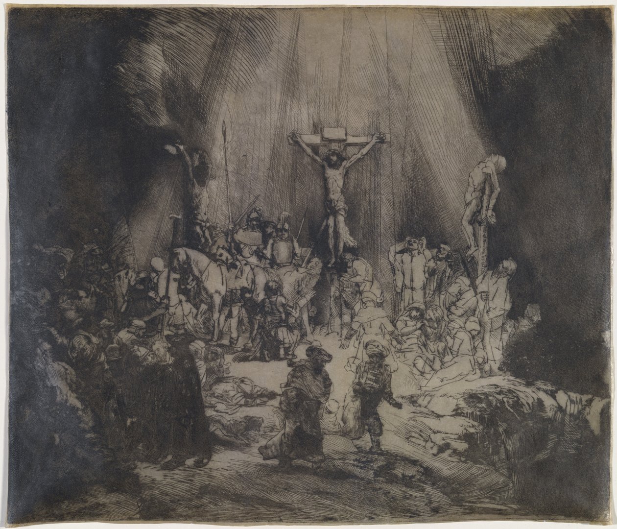 Kristus korsfäst mellan de två tjuvarna (De tre korsen) av Rembrandt van Rijn