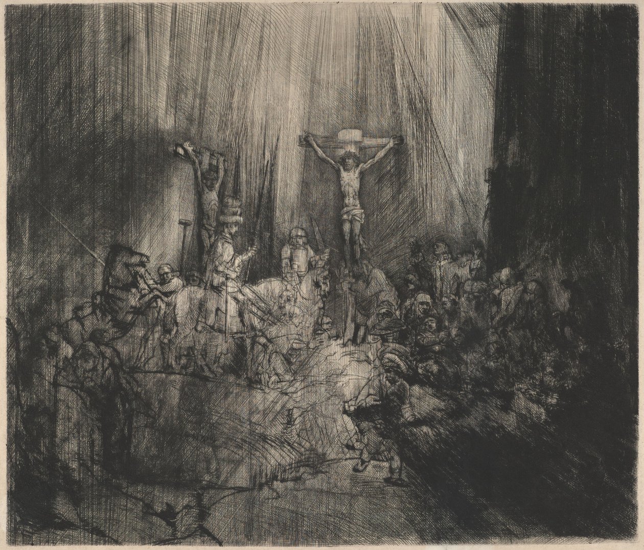 Kristus korsfäst mellan de två tjuvarna (De tre korsen) av Rembrandt van Rijn