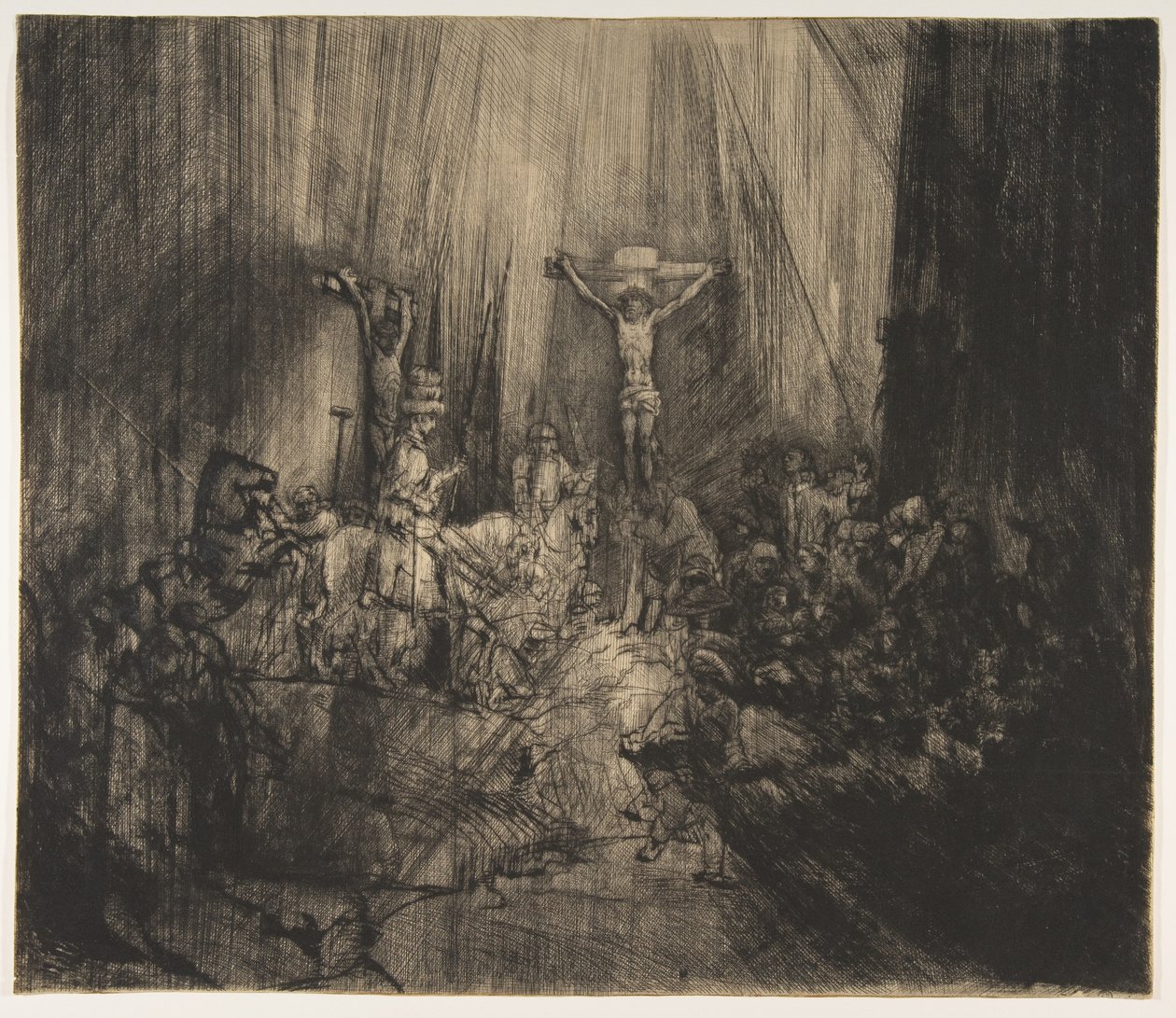 Kristus korsfäst mellan de två tjuvarna: De tre korsen, ca. 1660. av Rembrandt van Rijn
