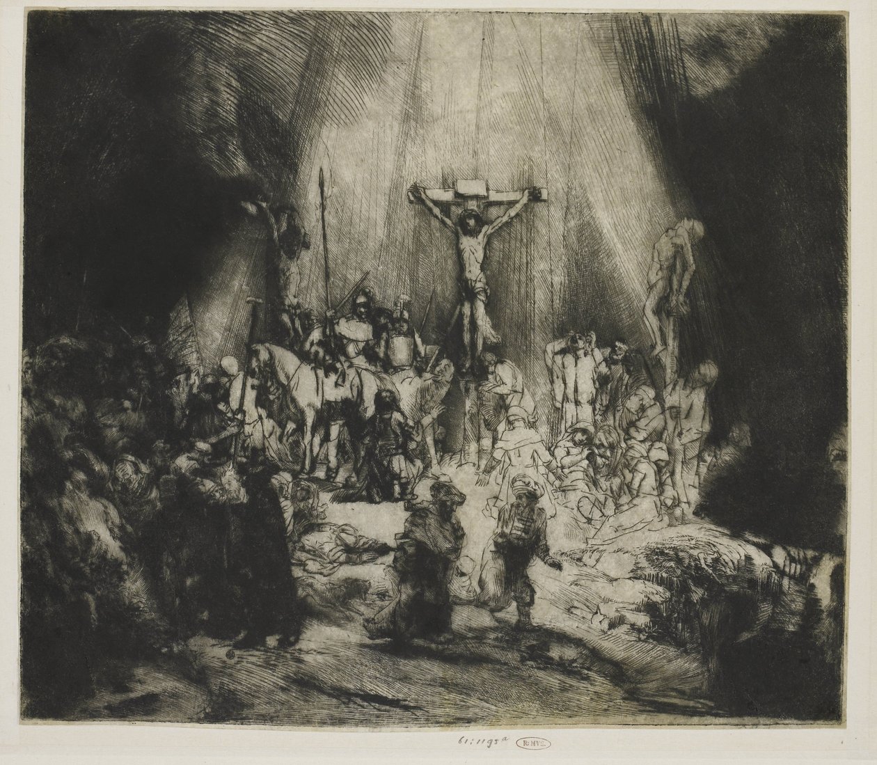 Kristus korsfäst mellan de två tjuvarna: "De tre korsen" av Rembrandt van Rijn