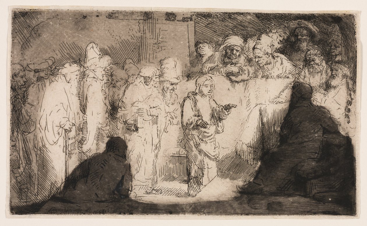 Kristus disputerar med läkarna: en skiss av Rembrandt van Rijn