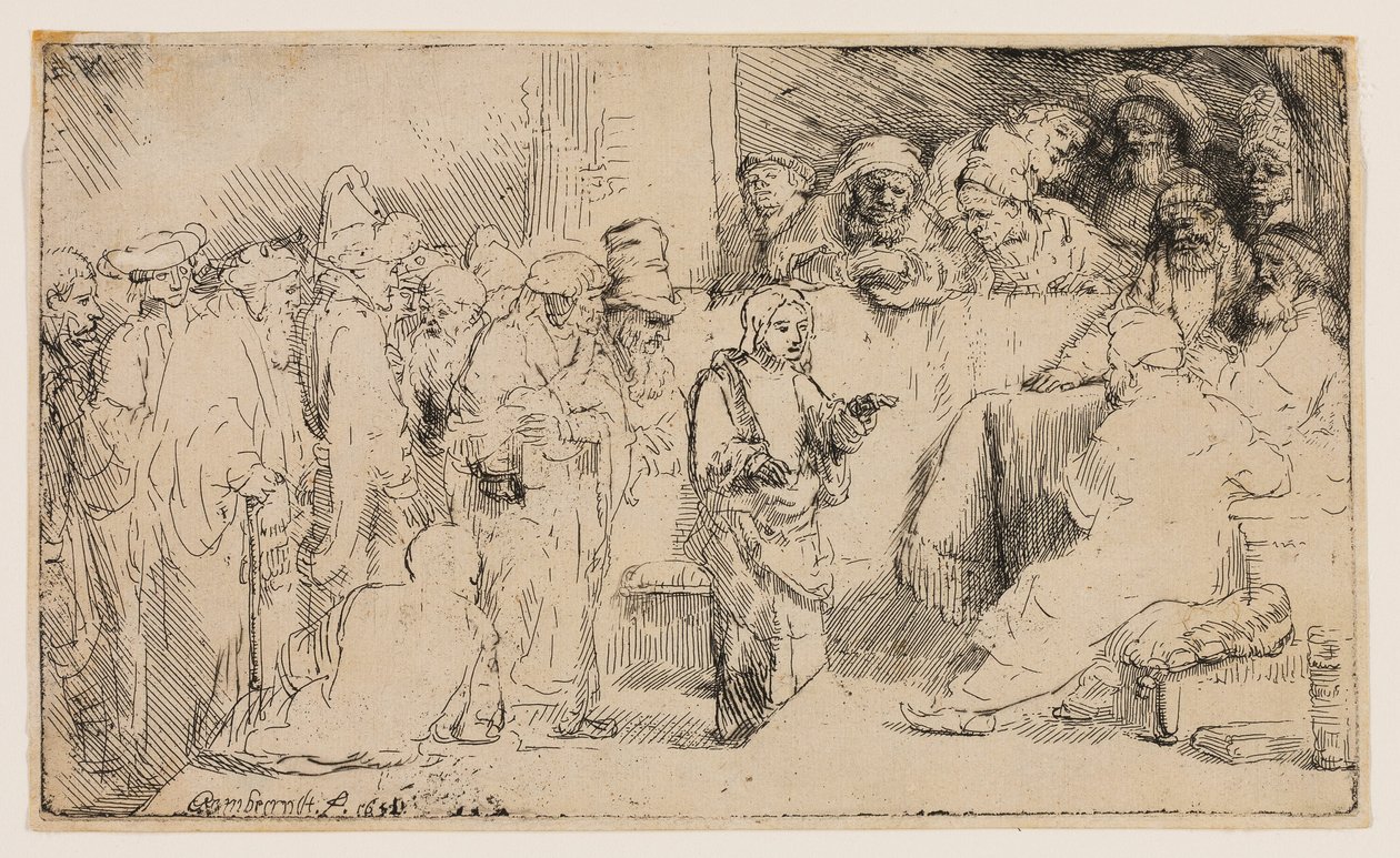 Kristus disputerar med läkarna: en skiss av Rembrandt van Rijn