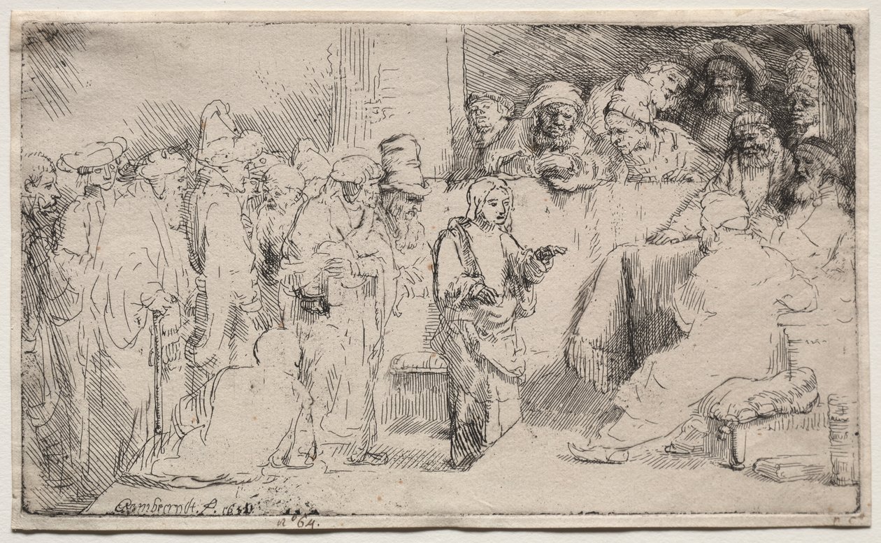 Kristus disputerar med läkarna: en skiss av Rembrandt van Rijn