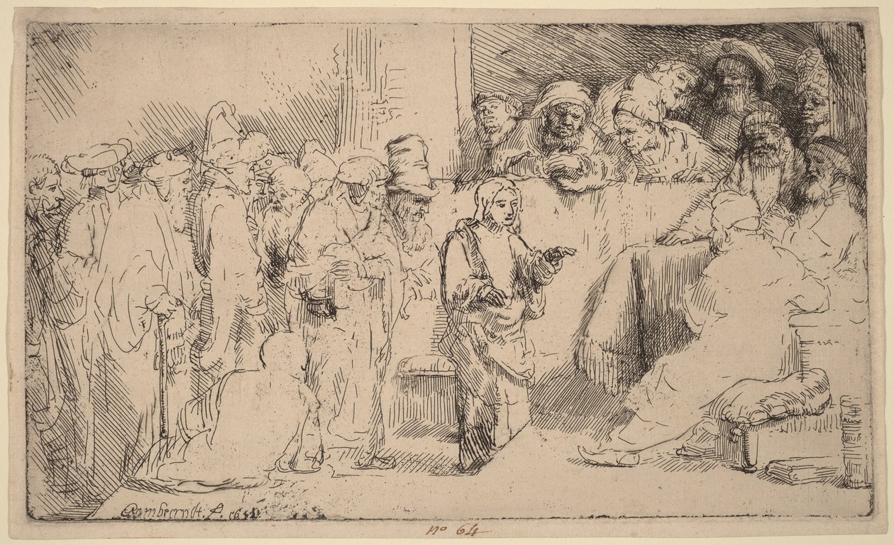 Kristus i diskussion med de skriftlärda: en skiss av Rembrandt van Rijn