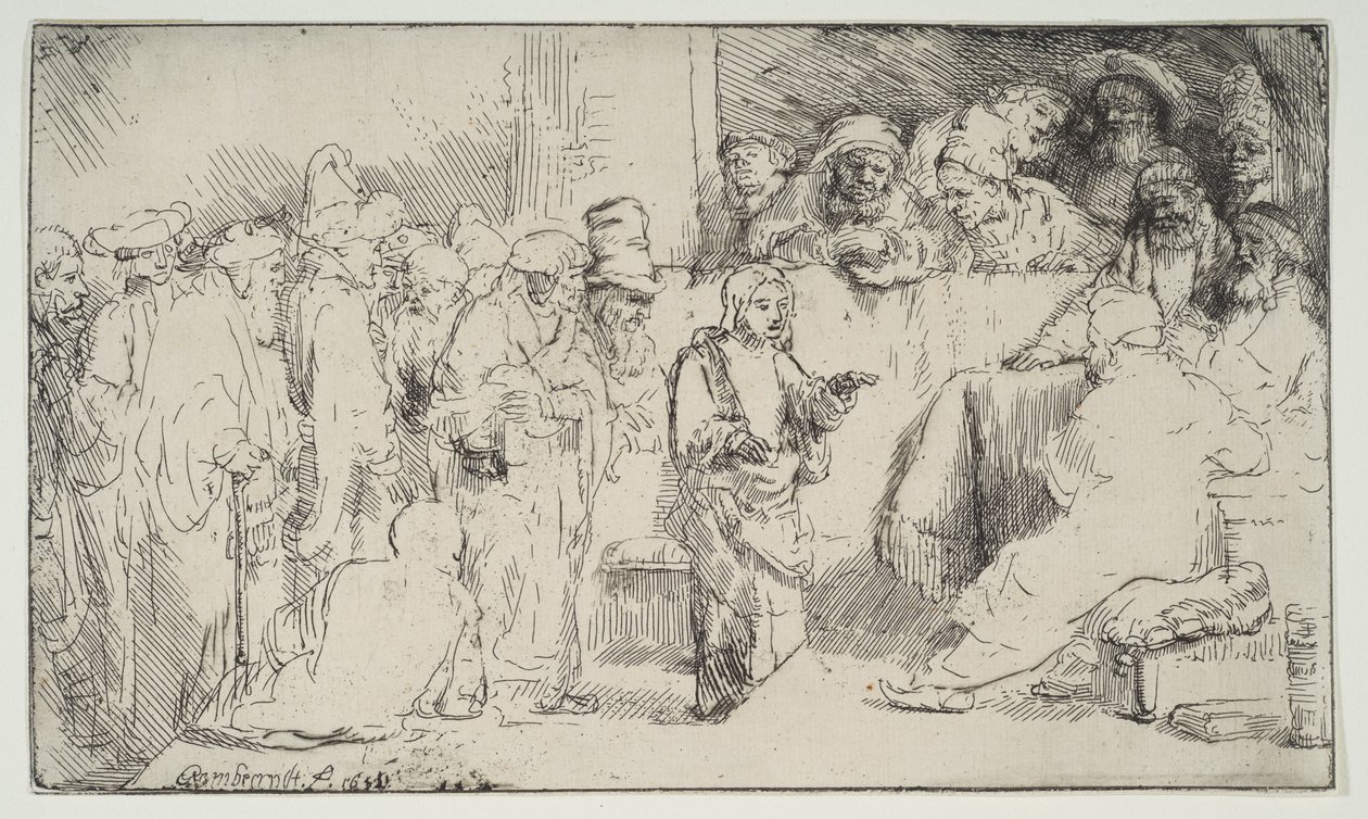 Kristus disputerar med läkarna, en skiss, 1652. av Rembrandt van Rijn