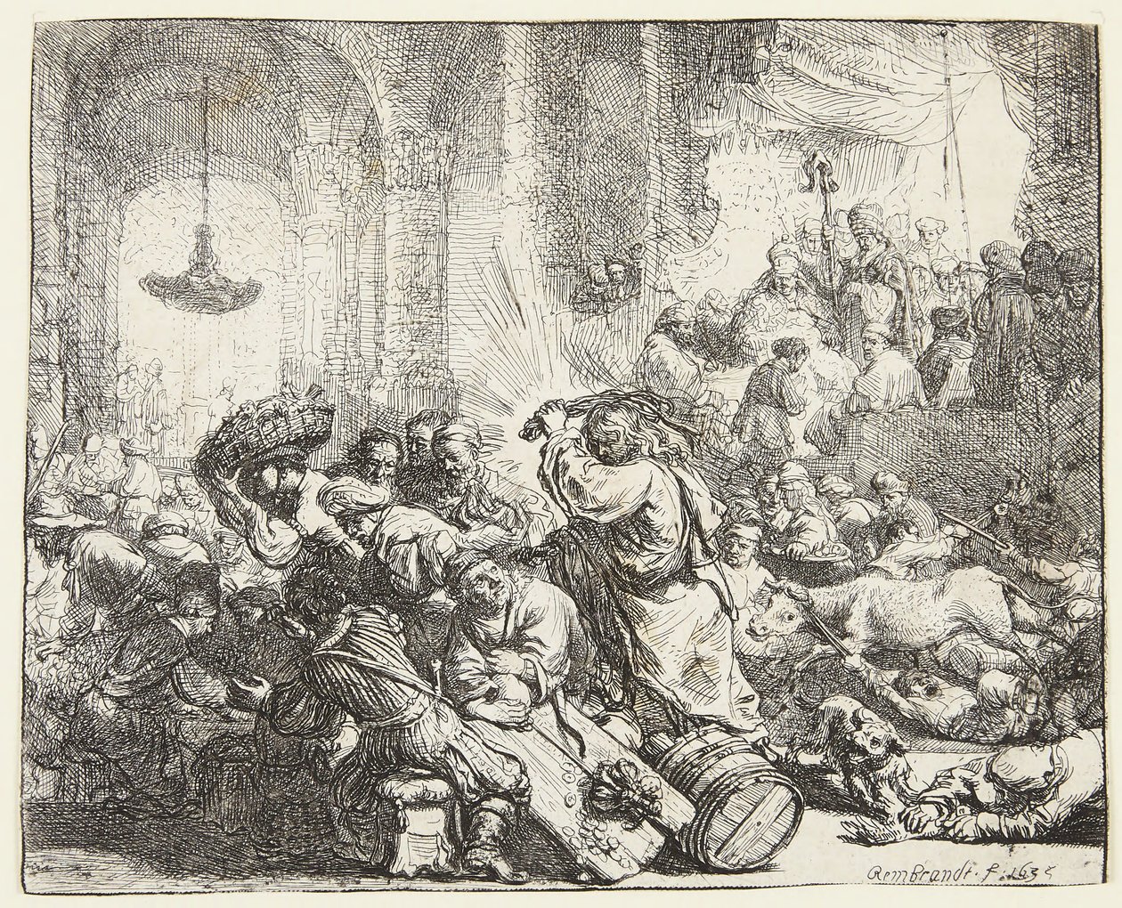 Kristus driver bort penningväxlarna (B.69; BB. 35-Bii) av Rembrandt van Rijn