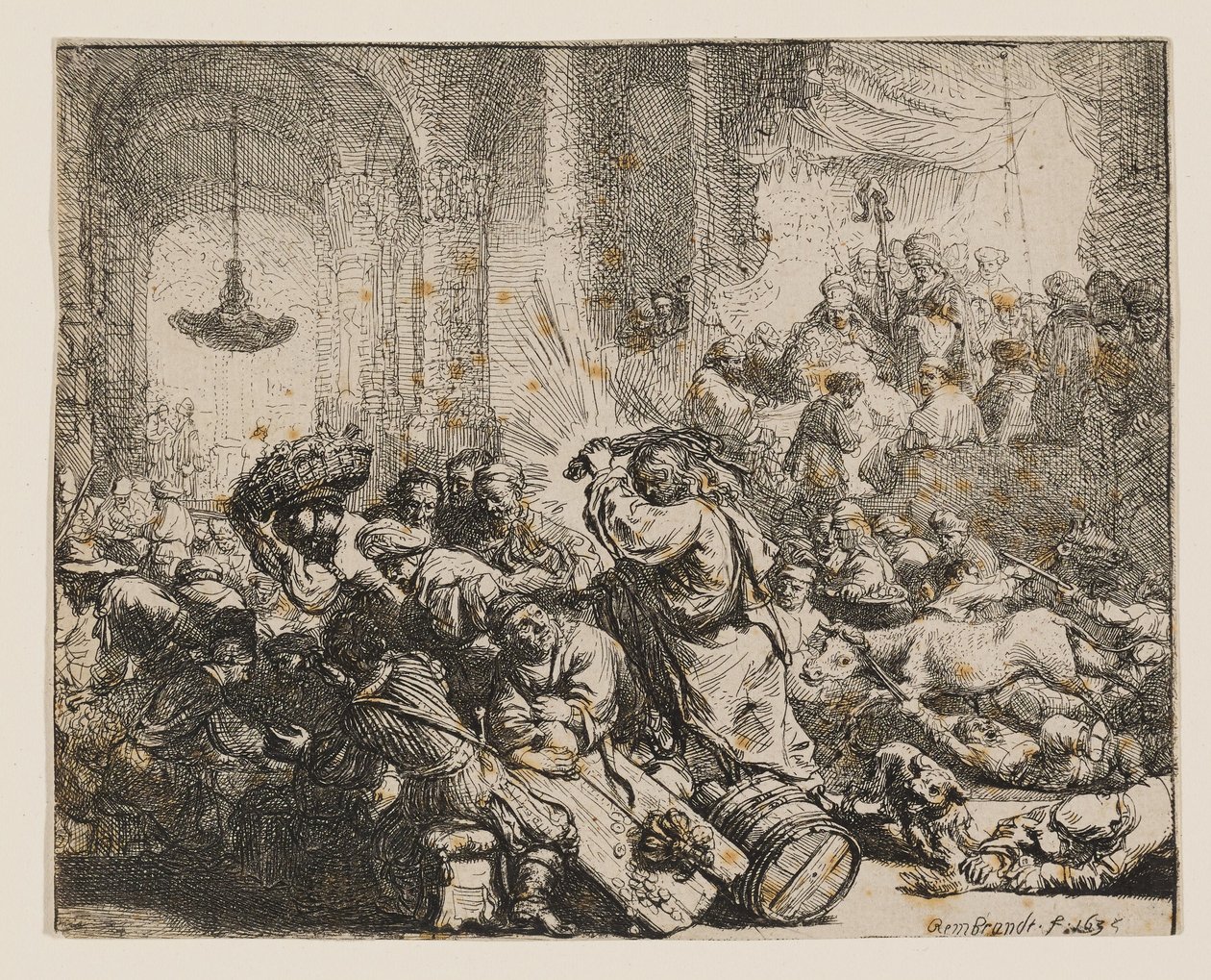 Kristus driver ut penningväxlarna ur templet av Rembrandt van Rijn