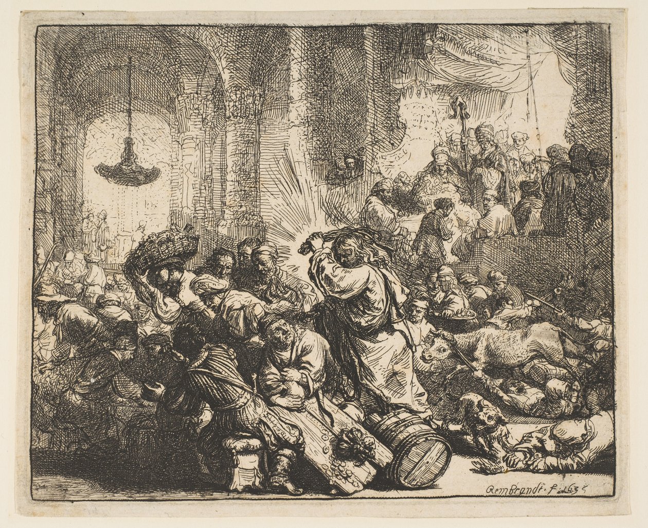 Kristus driver växlarna från templet, 1635. av Rembrandt van Rijn