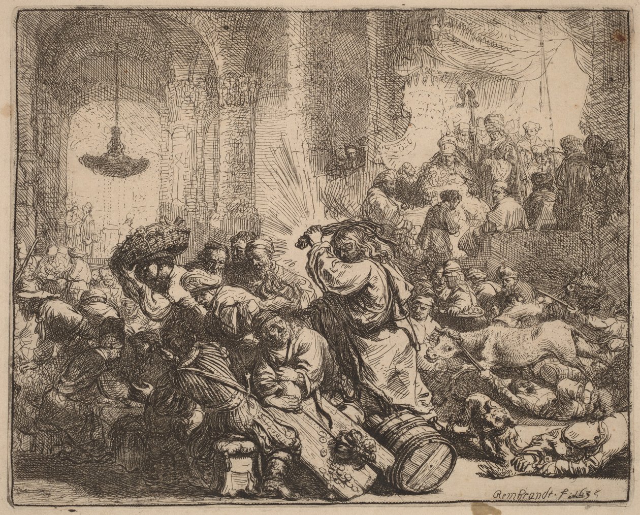 Kristus driver ut penningväxlarna ur templet av Rembrandt van Rijn
