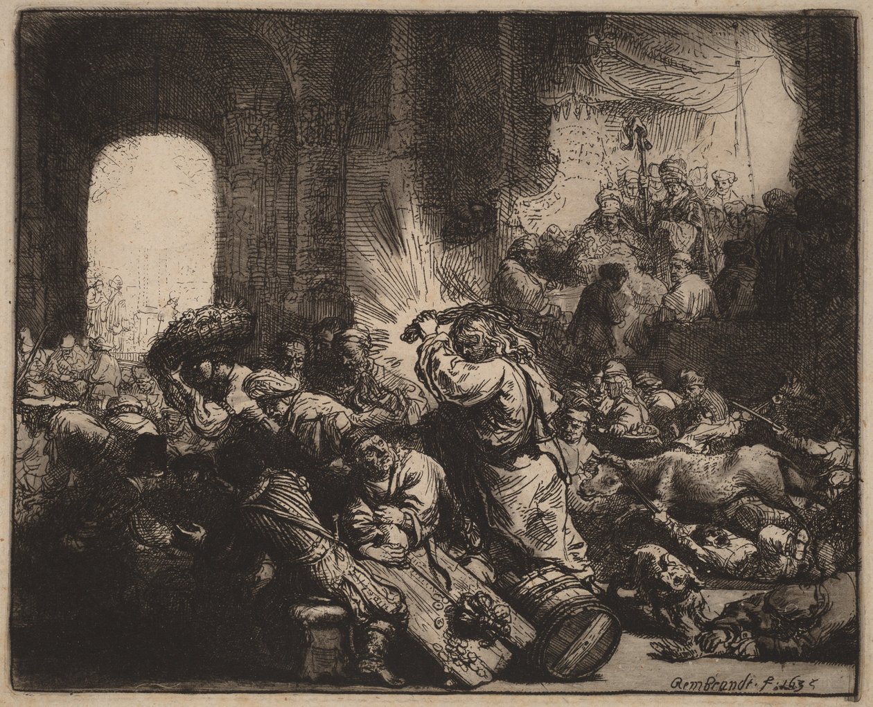 Kristus driver ut penningväxlarna ur templet av Rembrandt van Rijn