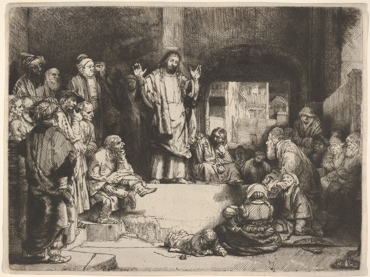 Christ Preaching, kallad La Petite Tombe, ca. 1657. av Rembrandt van Rijn