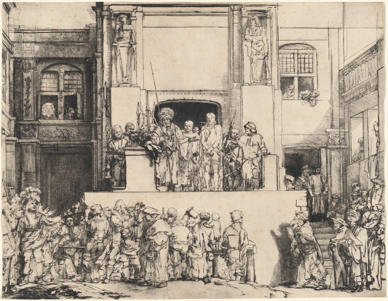 Kristus presenteras för folket: avlång tallrik av Rembrandt van Rijn