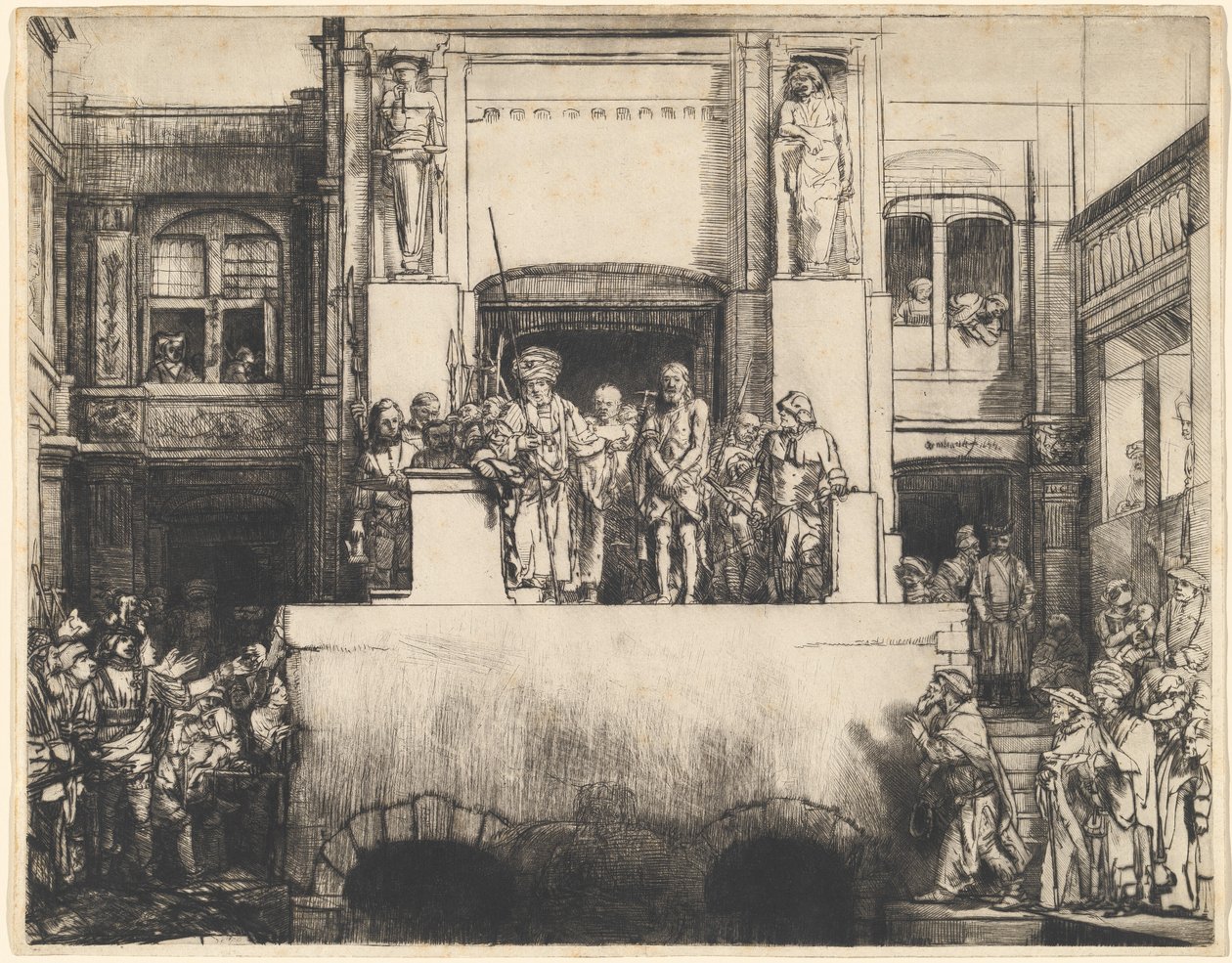Kristus presenteras för folket: avlång tallrik av Rembrandt van Rijn