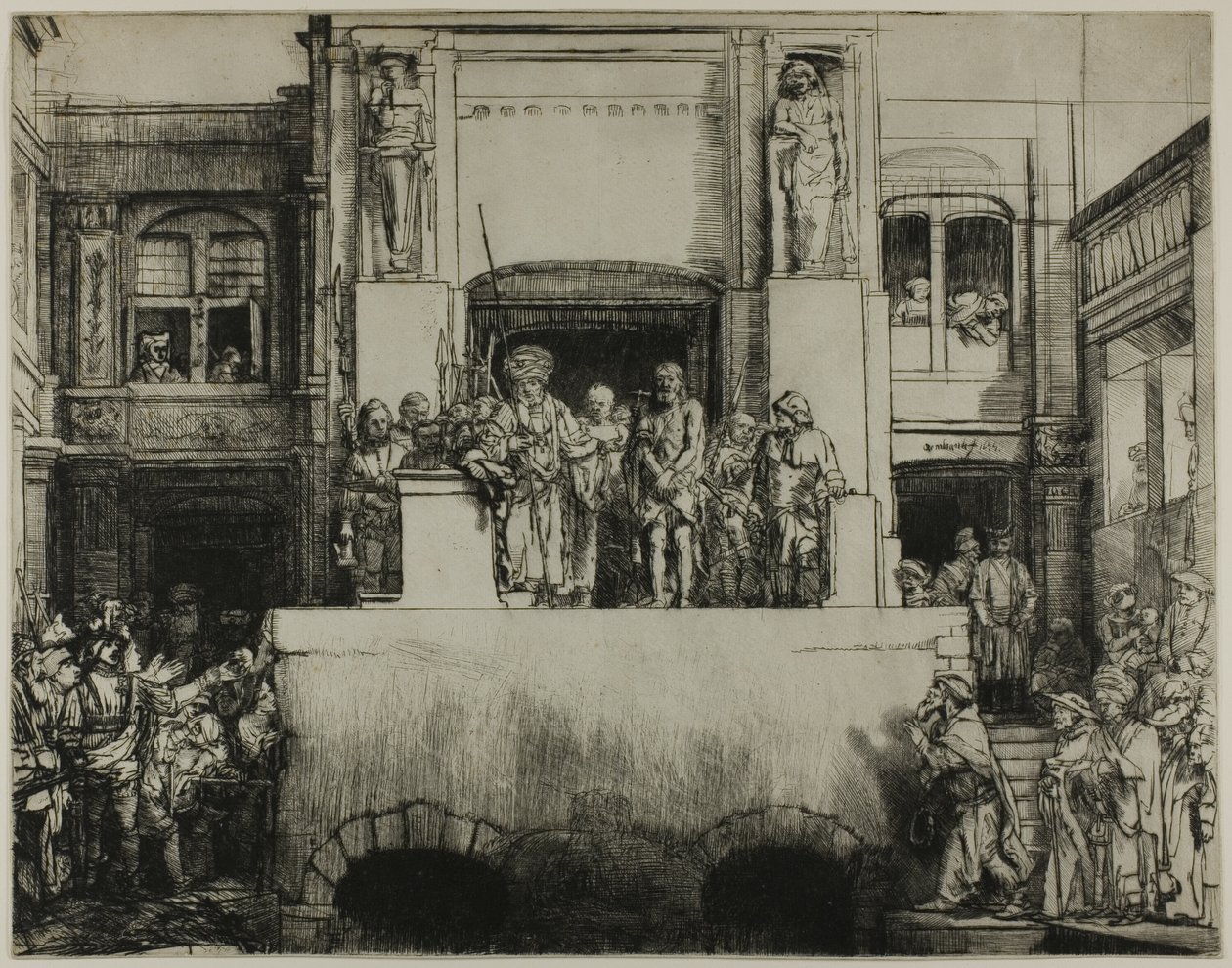 Kristus presenteras för folket: avlång tallrik av Rembrandt van Rijn