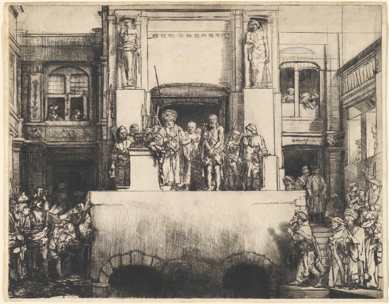 Kristus presenteras för folket: avlång tallrik av Rembrandt van Rijn