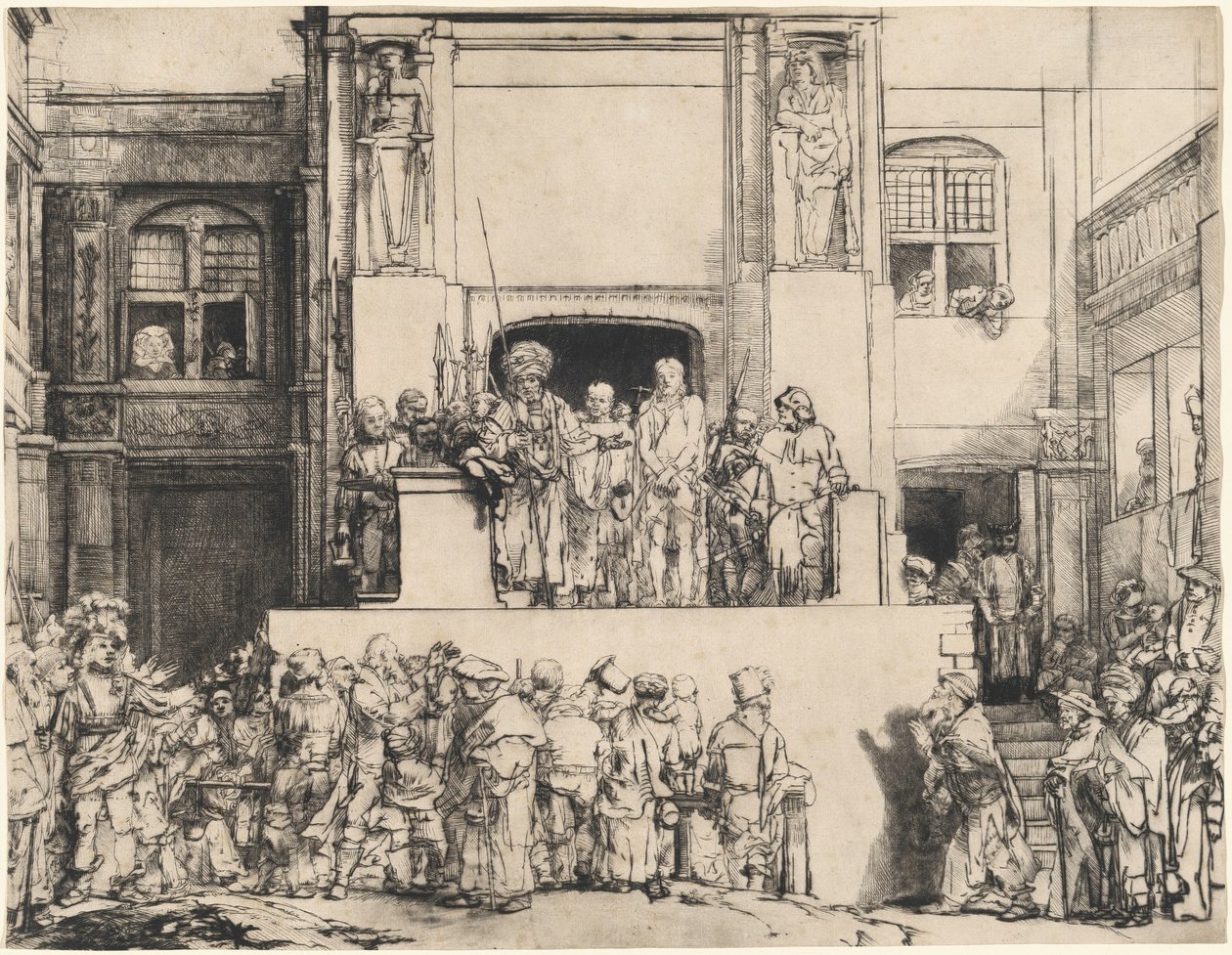 Kristus presenteras för folket: avlång tallrik av Rembrandt van Rijn