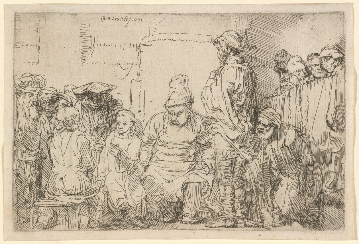 Kristus sitter och diskuterar med de skriftlärda av Rembrandt van Rijn