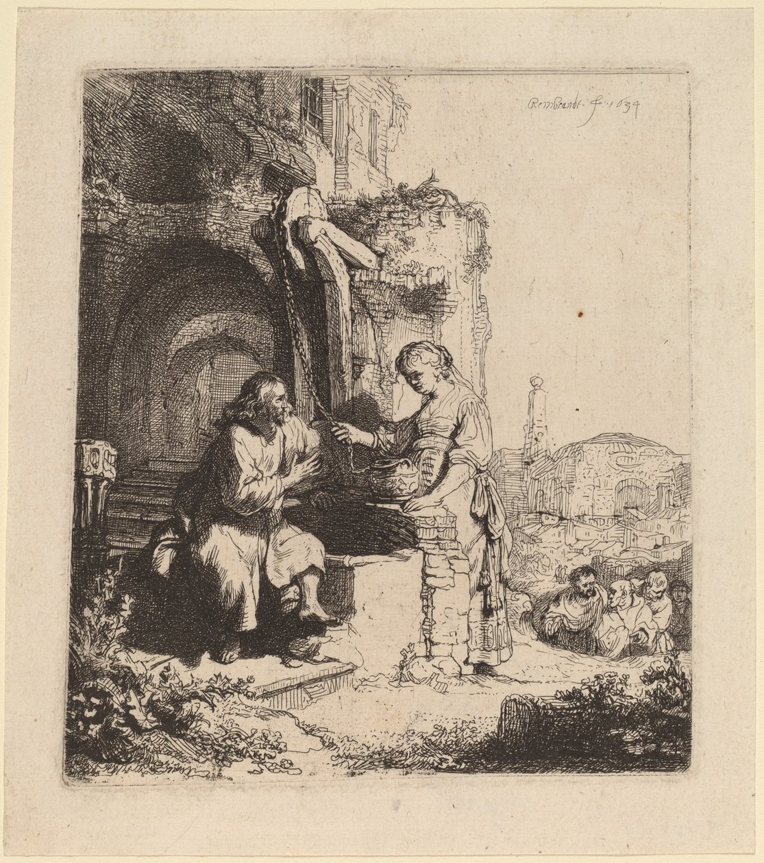 Kristus och Samariens kvinna bland ruiner av Rembrandt van Rijn