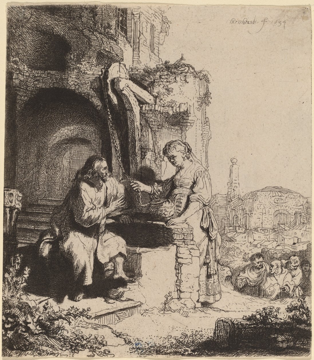 Kristus och Samariens kvinna bland ruiner av Rembrandt van Rijn