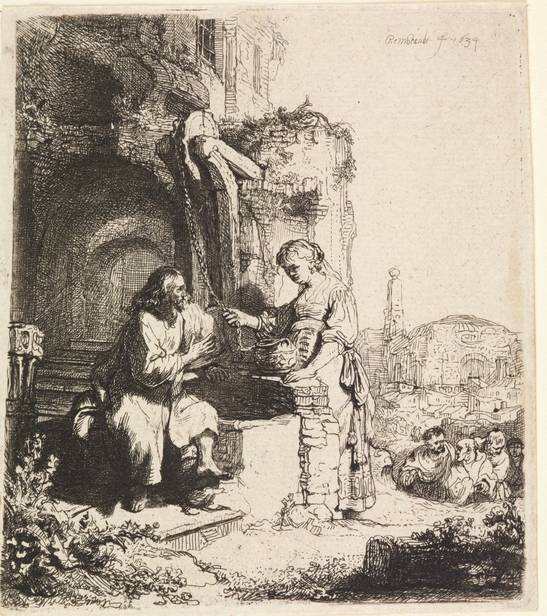 Kristus och Samariens kvinna bland ruiner av Rembrandt van Rijn