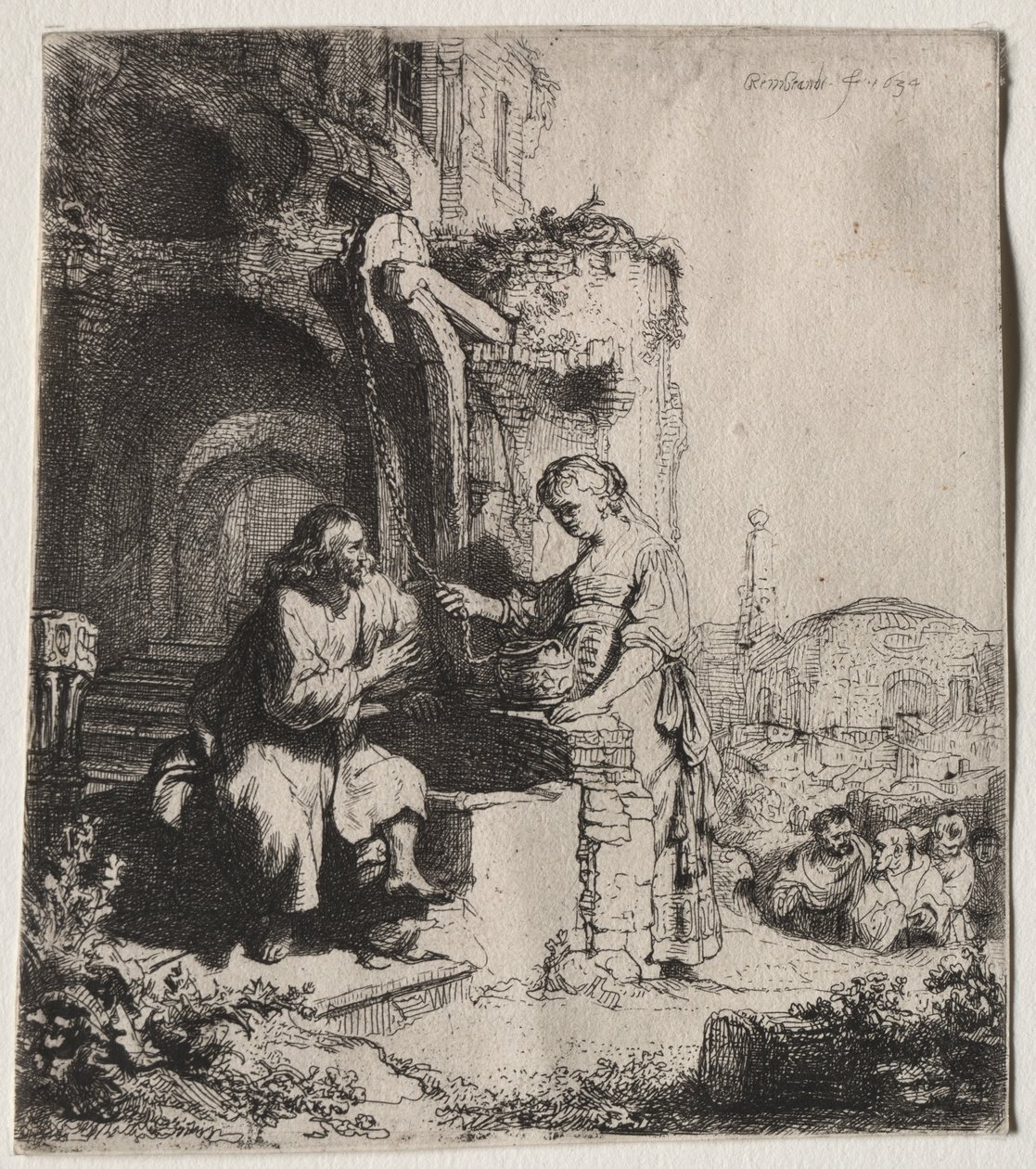 Kristus och Samariens kvinna bland ruiner av Rembrandt van Rijn