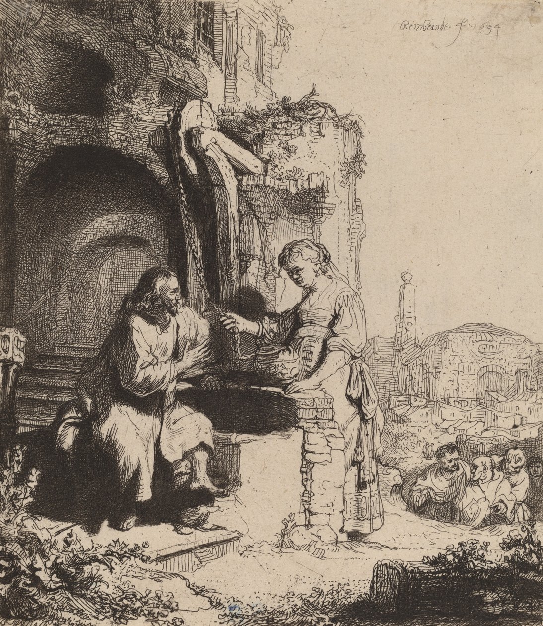 Kristus och kvinnan i Samaria bland ruiner, 1634. av Rembrandt van Rijn