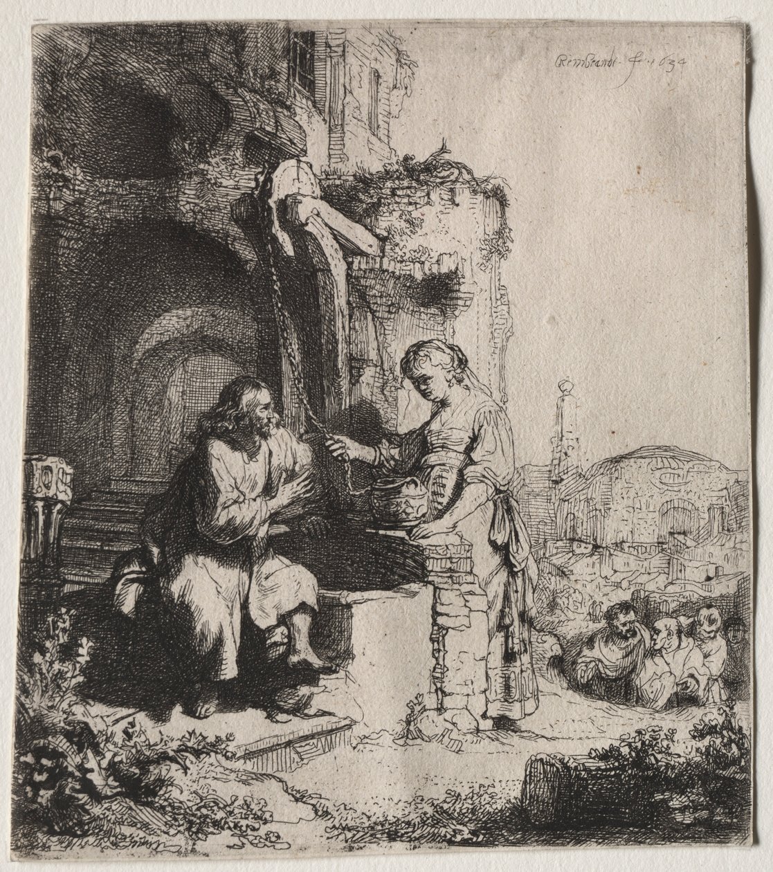 Kristus och kvinnan i Samaria bland ruiner, 1634. av Rembrandt van Rijn