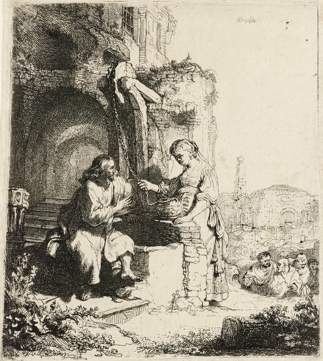 Kristus och Samariens kvinna bland ruiner [Johannes 4:5-20], 1634. av Rembrandt van Rijn