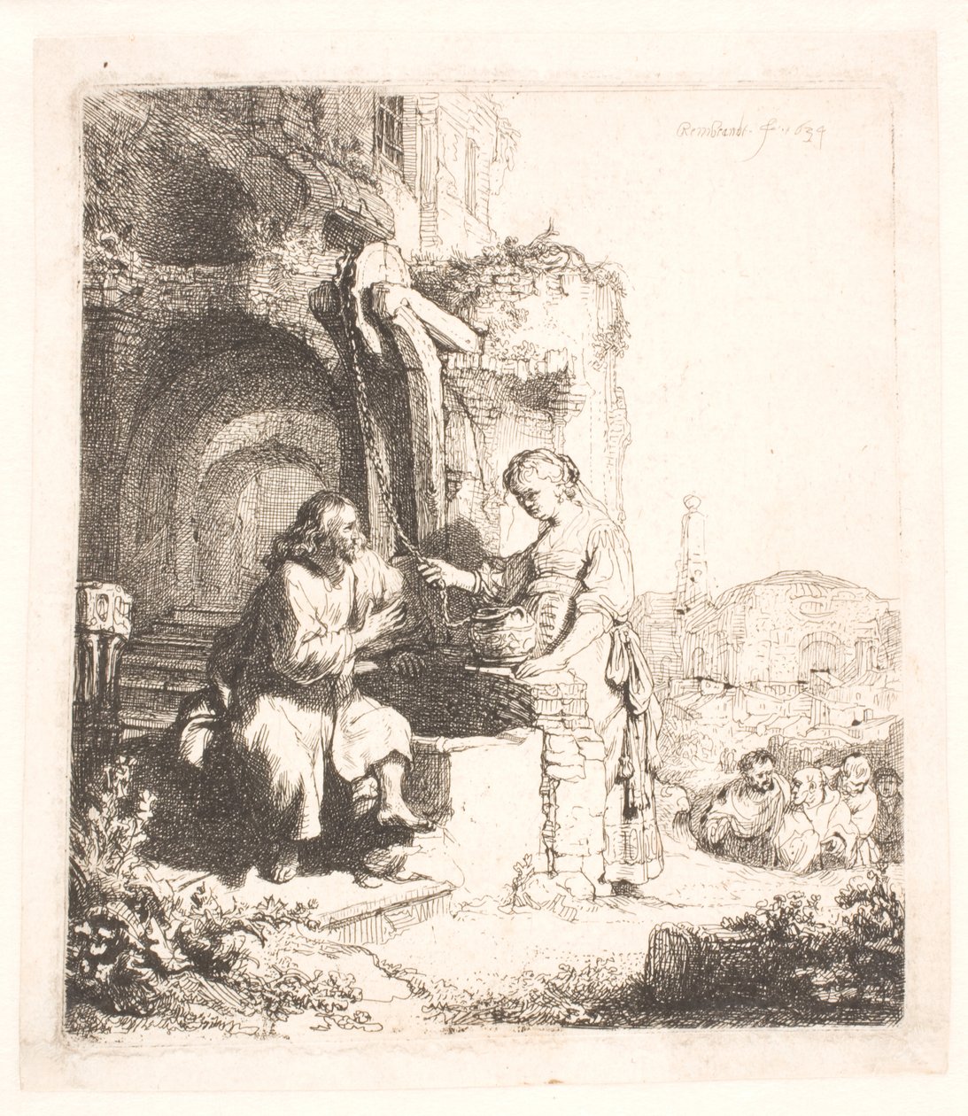 Kristus och kvinnan i Samaria: Bland ruiner av Rembrandt van Rijn