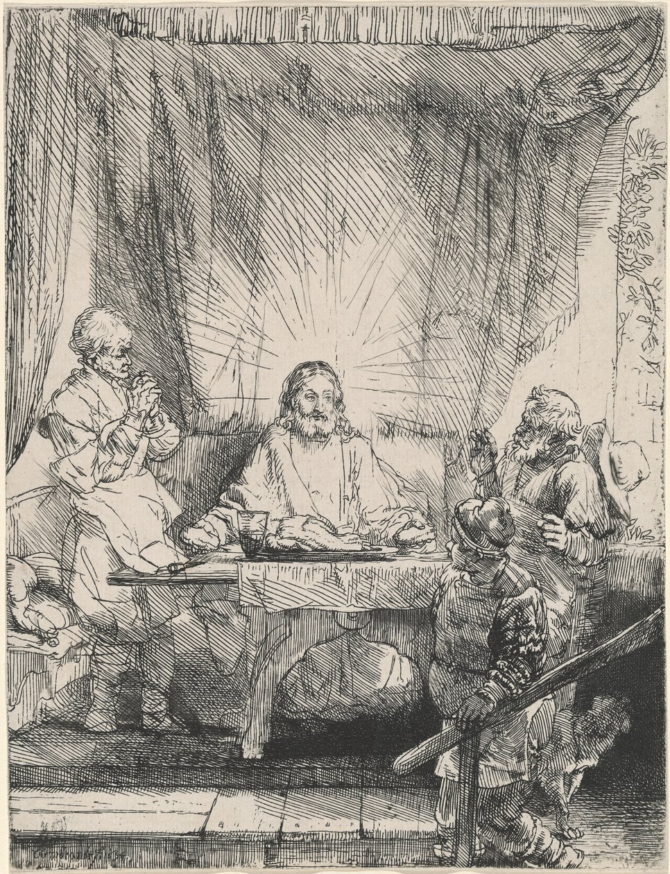 Kristus i Emmaus: den större tallriken av Rembrandt van Rijn