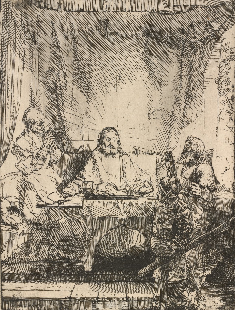 Kristus i Emmaus: den större plattan, 1654. av Rembrandt van Rijn