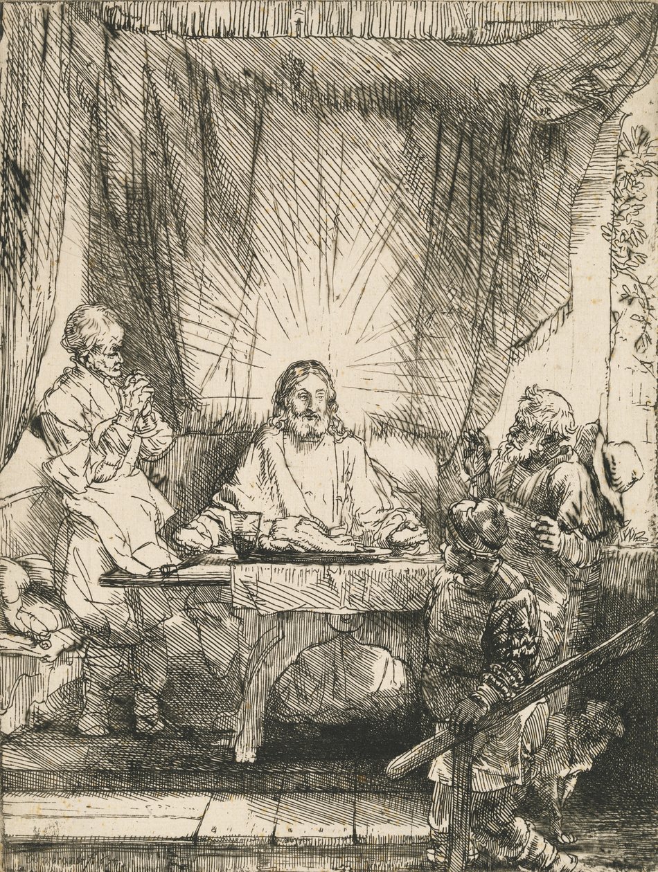 Kristus i Emmaus: den större plattan, 1654. av Rembrandt van Rijn