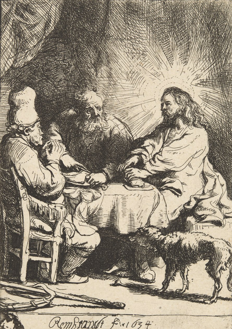 Kristus i Emmaus: den mindre plattan, 1634. av Rembrandt van Rijn
