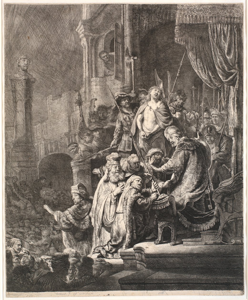 Jesus inför Pilatus: stor tallrik av Rembrandt van Rijn