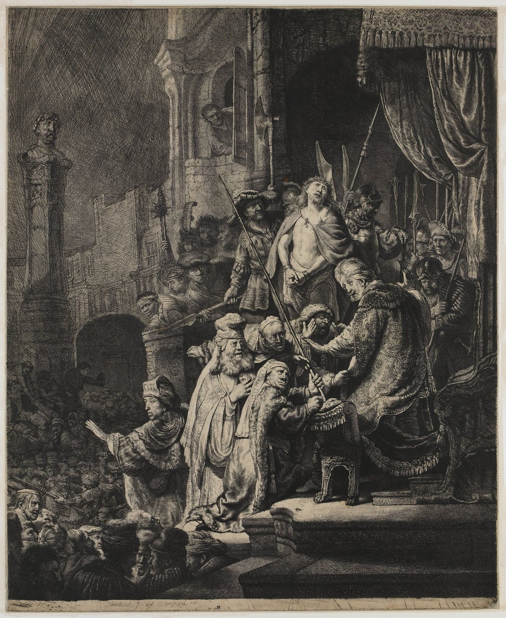 Kristus före Pilatus: stor tallrik av Rembrandt van Rijn