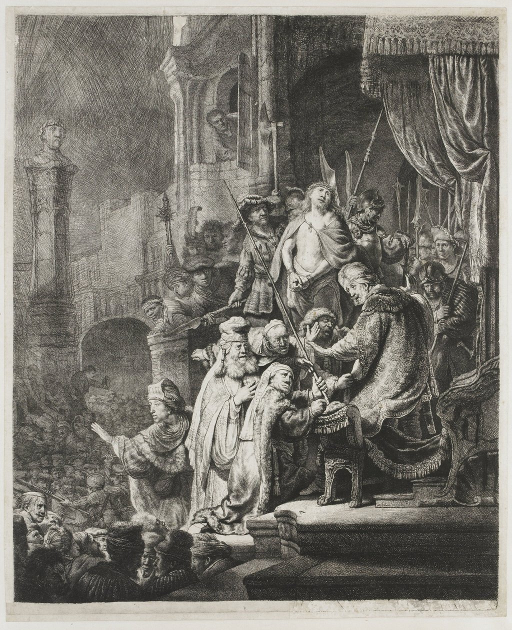 Kristus inför Pilatus: stor tavla av Rembrandt van Rijn