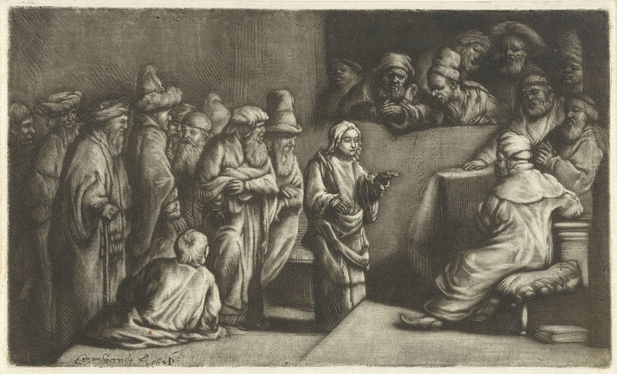 Kristus disputerar med läkarna: en skiss av Rembrandt van Rijn