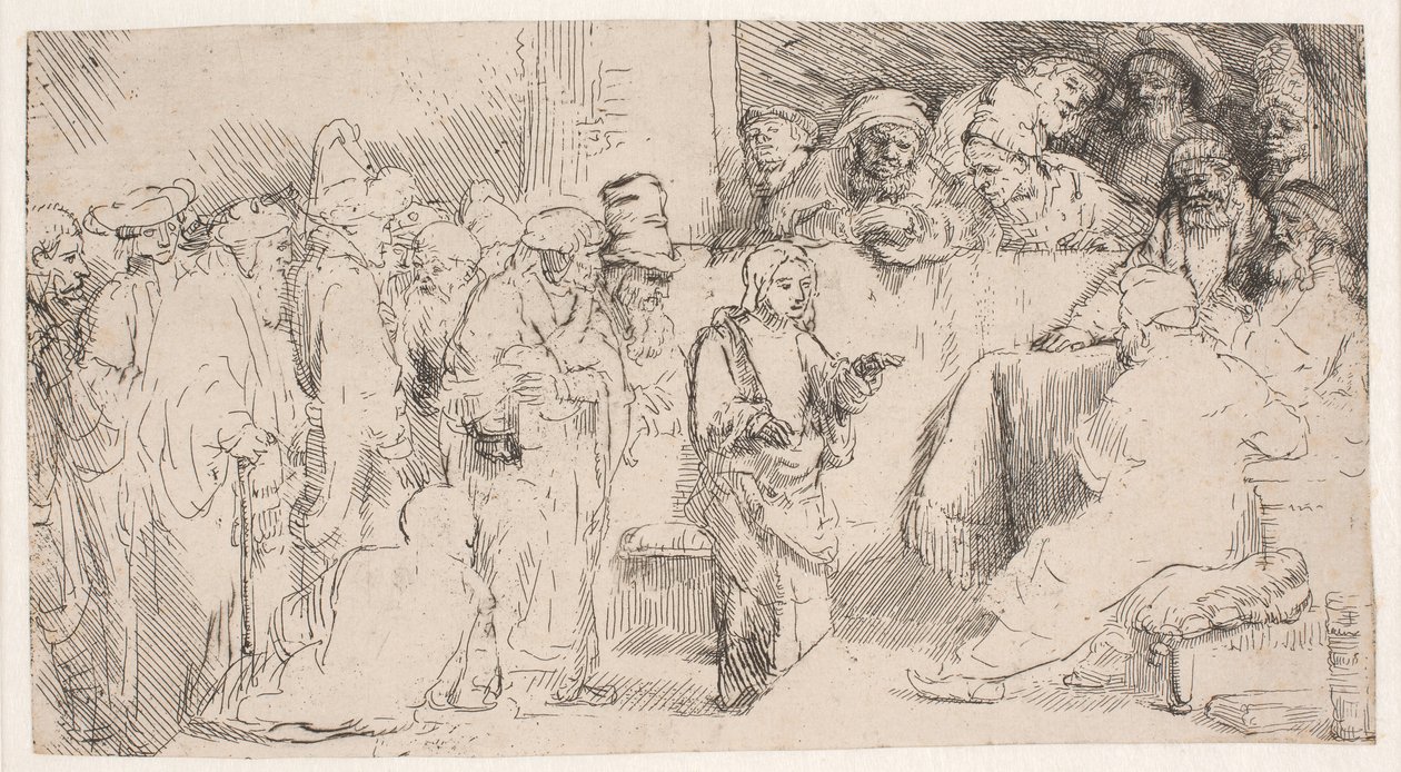 Kristus i diskussion med de skriftlärda: en skiss av Rembrandt van Rijn
