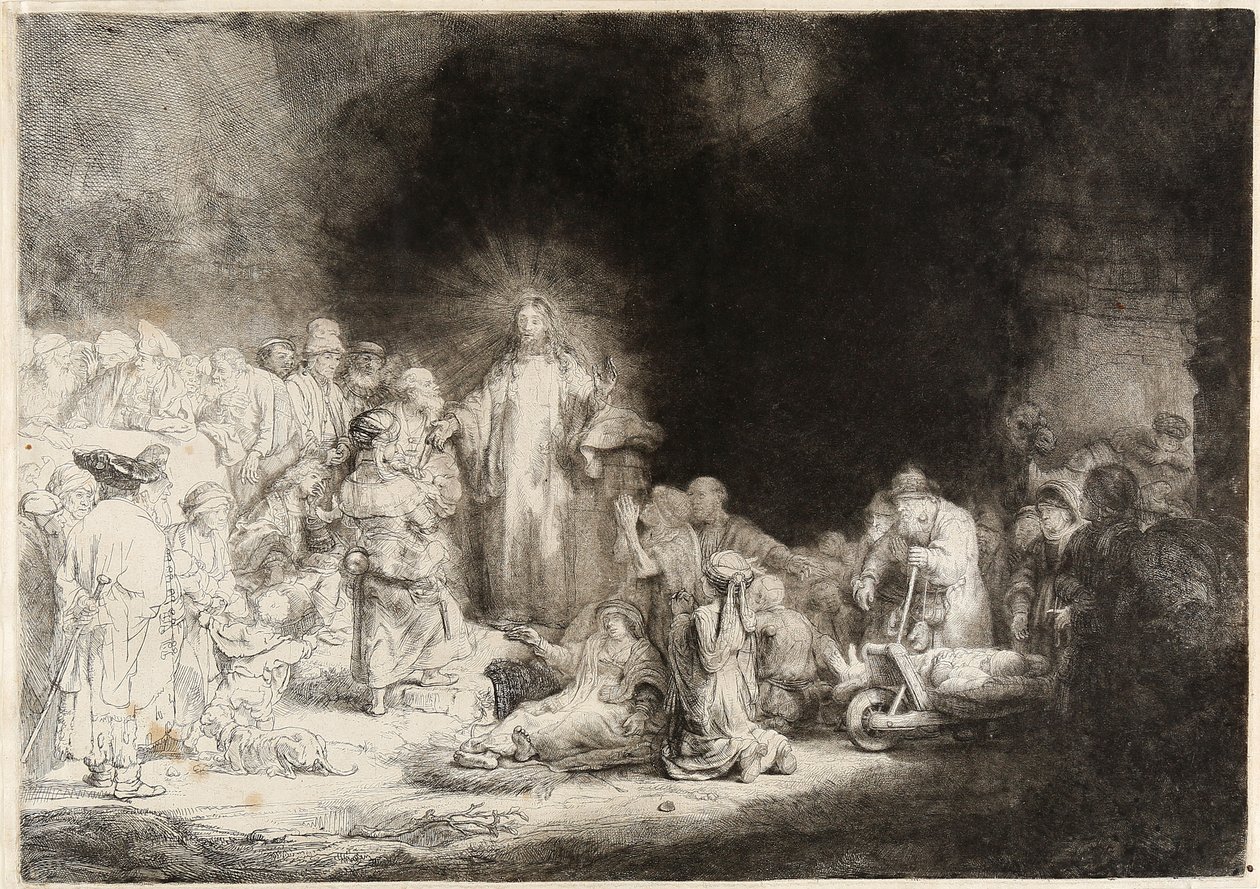 Kristus helar de sjuka The Hundred Guilder Print av Rembrandt van Rijn