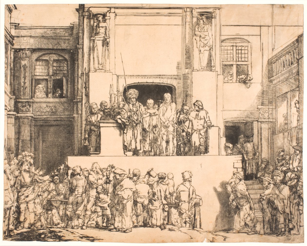 Kristus presenterade för folket: stor avlång tallrik av Rembrandt van Rijn