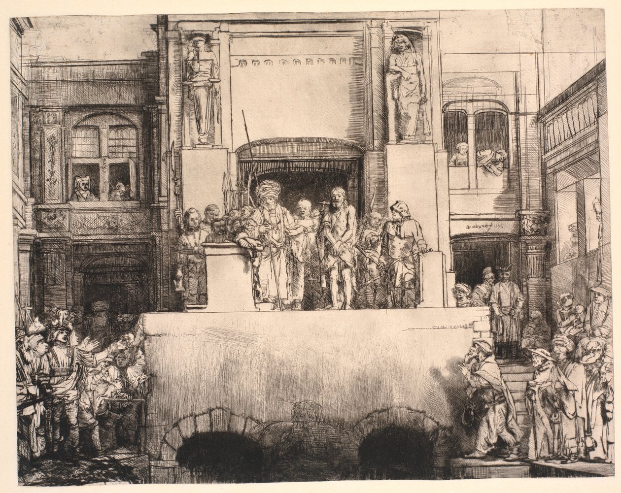 Kristus presenterade för folket: stor avlång tallrik av Rembrandt van Rijn