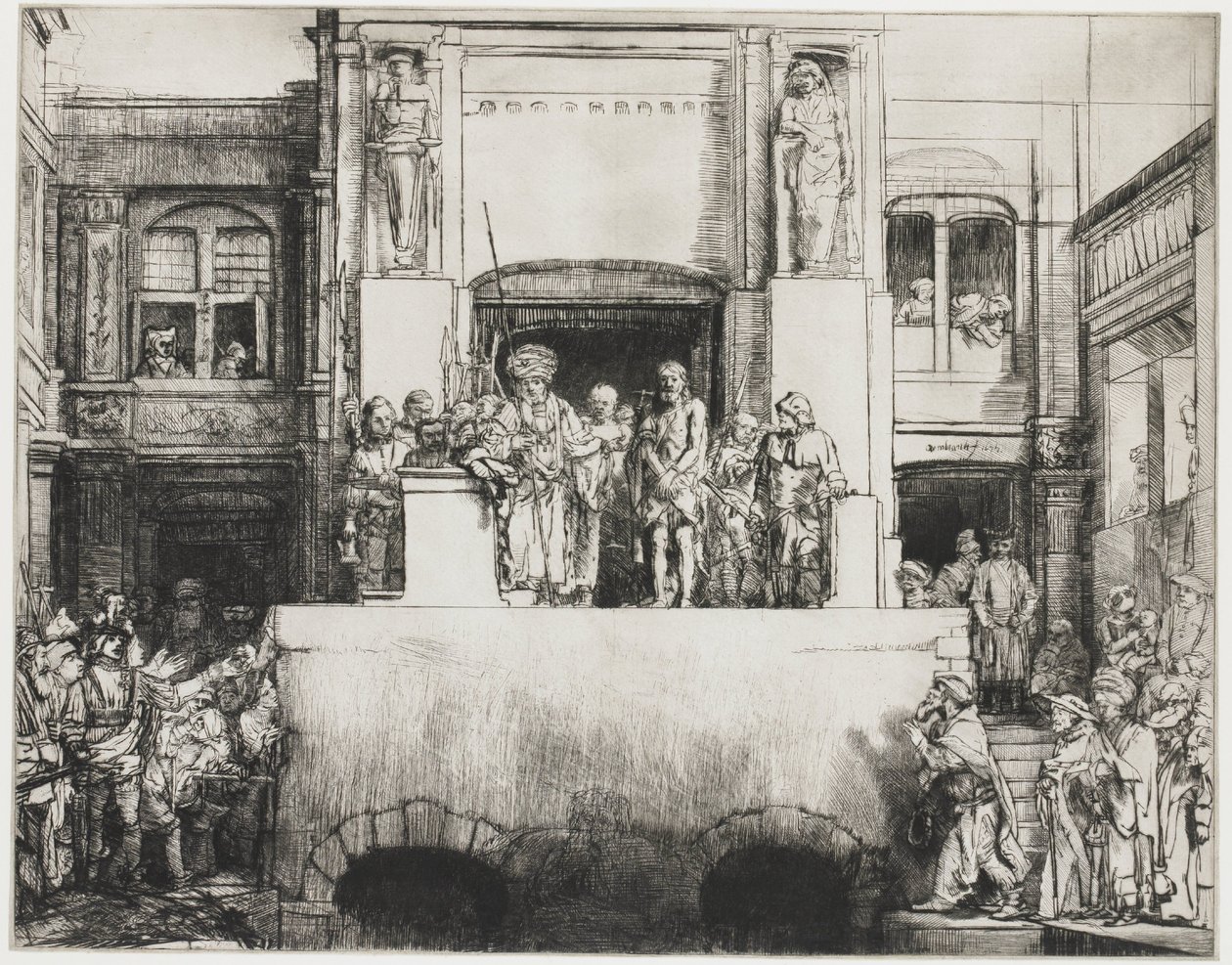 Kristus visas upp för folket: avlång tallrik av Rembrandt van Rijn