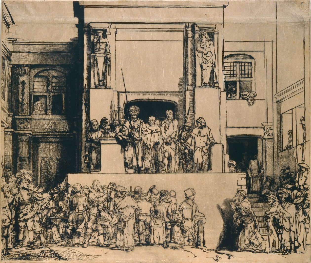 Kristus presenterade för folket: avlång tallrik, 1655 av Rembrandt van Rijn