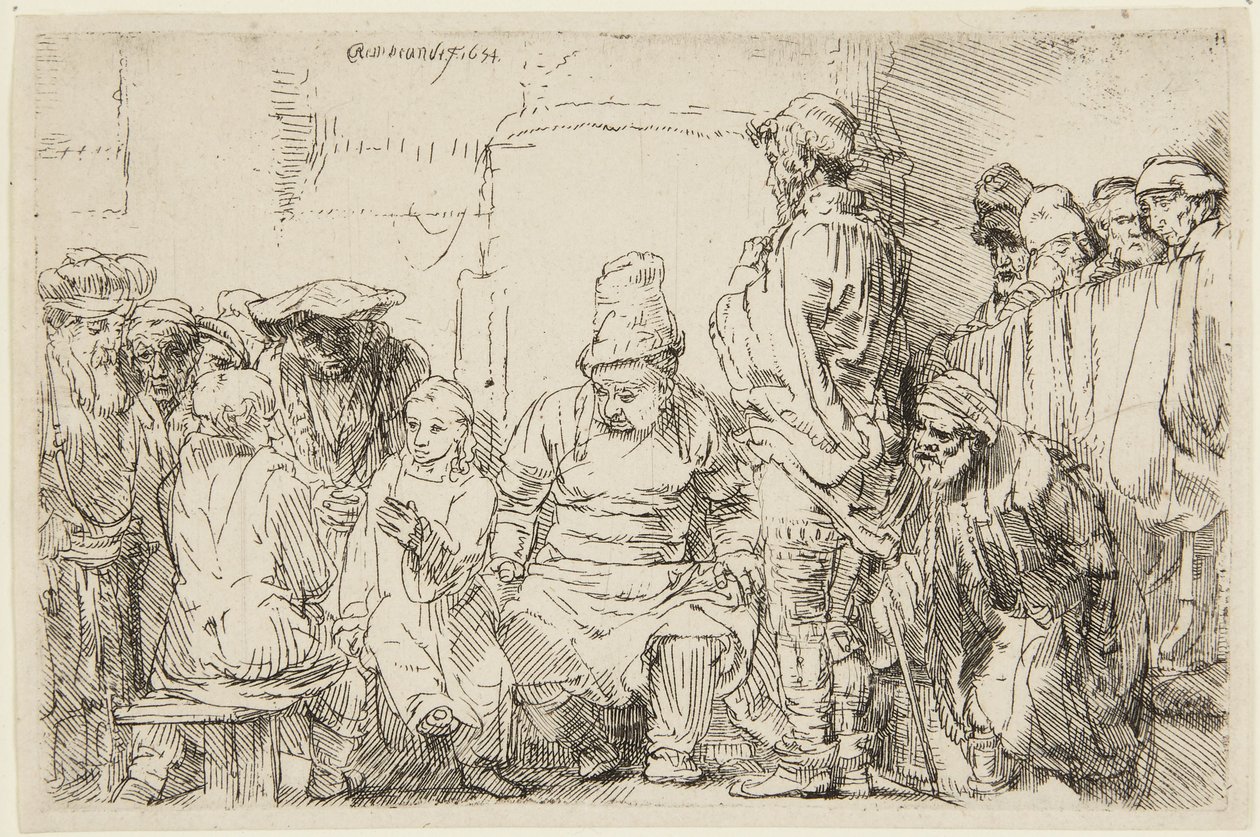 Kristus sitter och diskuterar med de skriftlärda av Rembrandt van Rijn